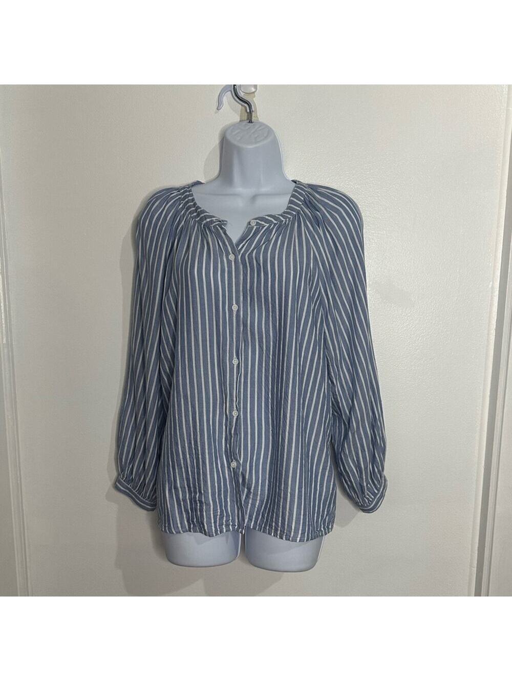 BeachLunchLounge Women's Blue Striped Button Down Blouse, Size Small - Picture 3 of 9